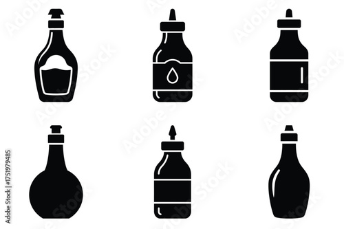 Syrup bottle silhuette vector icon set