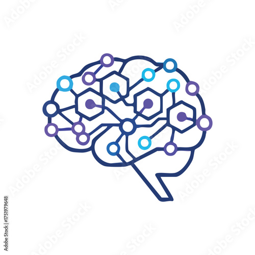 (AI Brain Connectivity. This graphic illustrates advanced cognitive processes and machine learning, symbolizing innovation, deep thought, and technological solutions.)