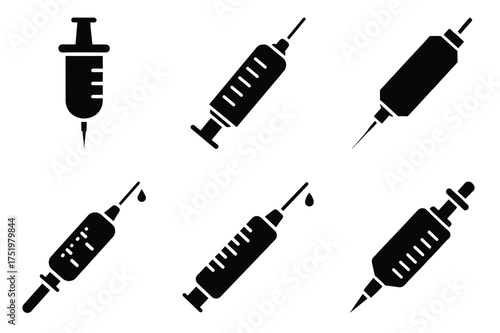 Vaccine injection silhuette vector icon set