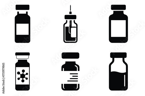 Vaccine vial silhuette vector icon set