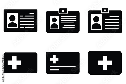 Medical ID card silhuette vector icon set