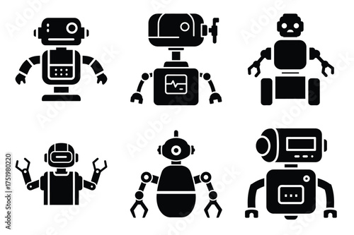 Medical robot silhuette vector icon set