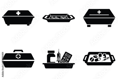Medicine tray silhuette vector icon set