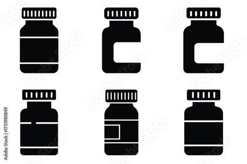 Pill bottle silhuette vector icon set