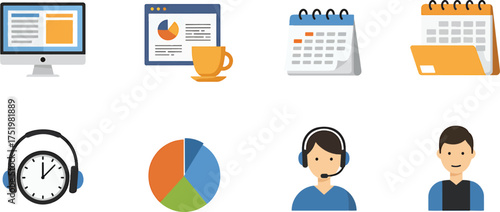 Digital Workspace Icon Set: A comprehensive collection of digital workspace icons designed for various applications. This icon set features a range of elements.