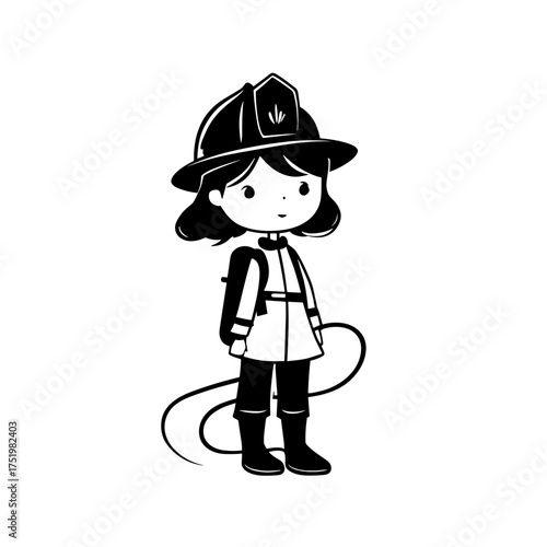 Firefighter. Firefighter simple black and white line art vector logo