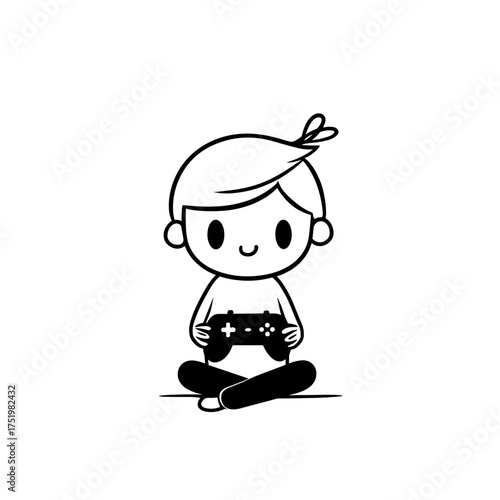 Gamer. Gamer simple black and white line art vector logo