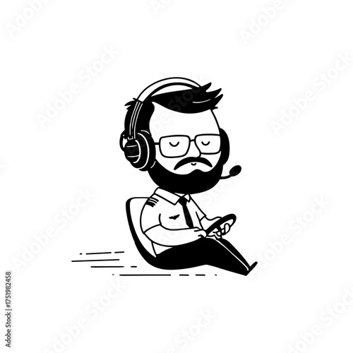 Pilot. Pilot simple black and white line art vector logo