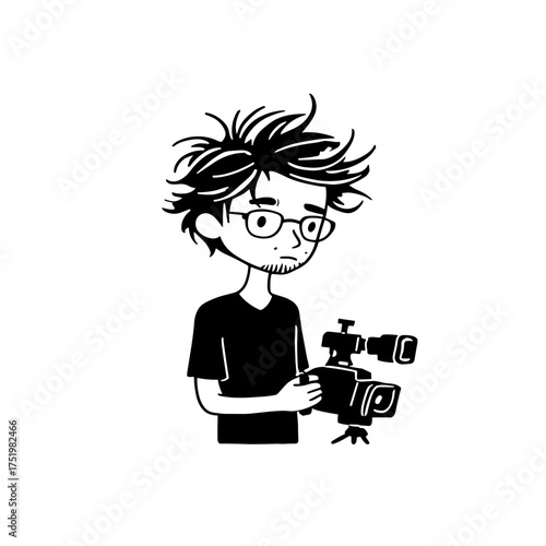 Movie Director. Movie Director simple black and white line art vector logo