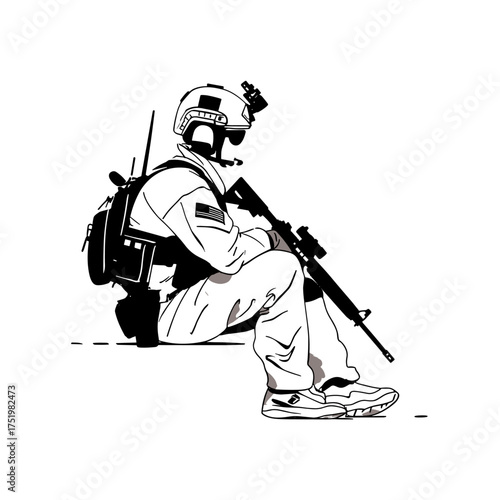 Soldier. Soldier simple black and white line art vector logo
