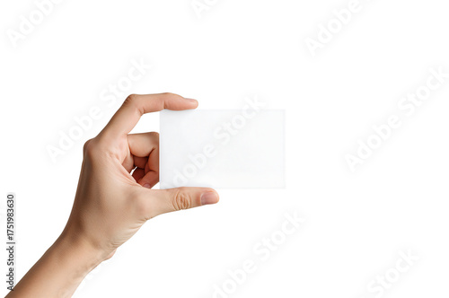 Hand holding blank white business card mockup