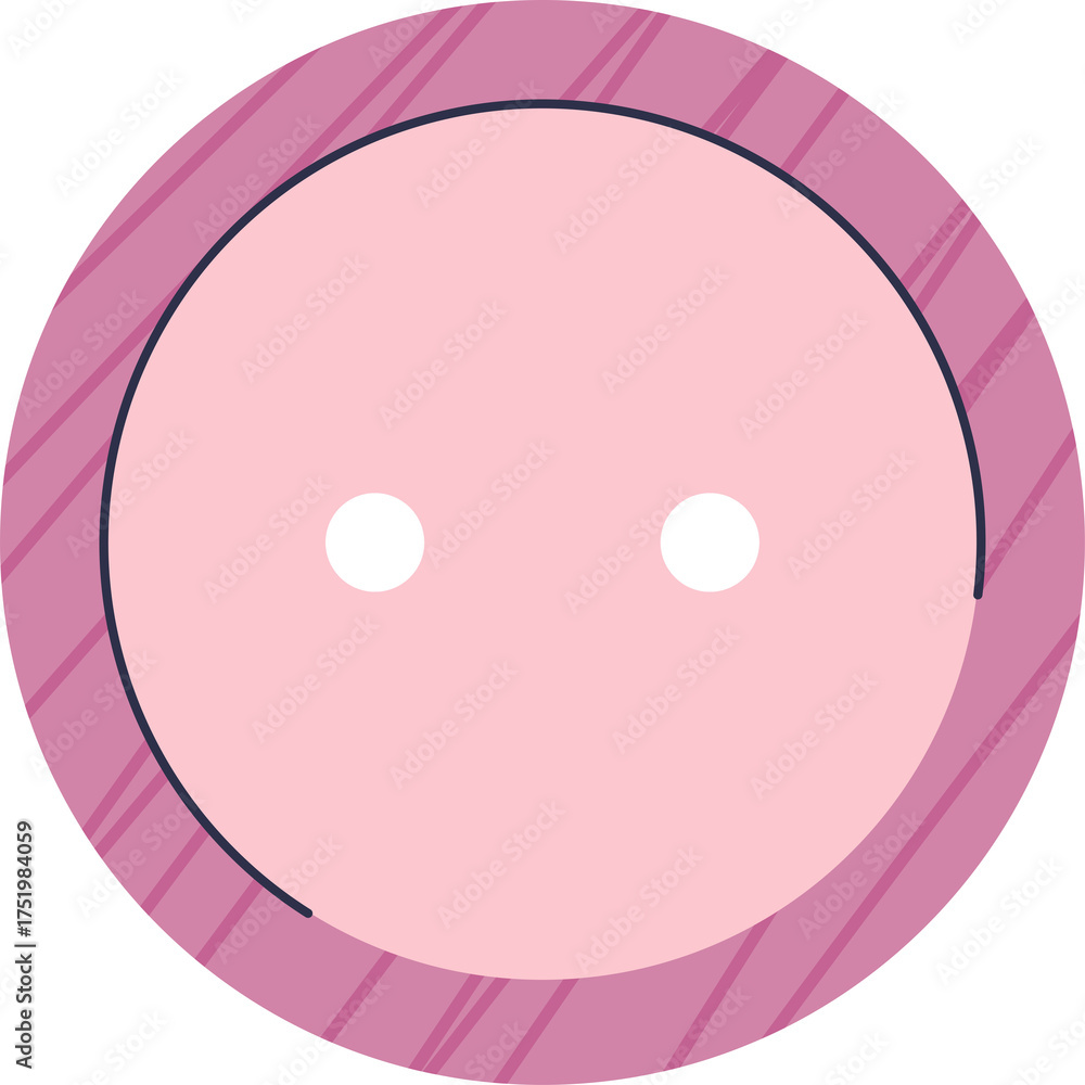 Fototapeta premium Pink Circle With Stripes and Two White Dots On Transparent Background Simple Round Shape With Dark Border Minimalist Design