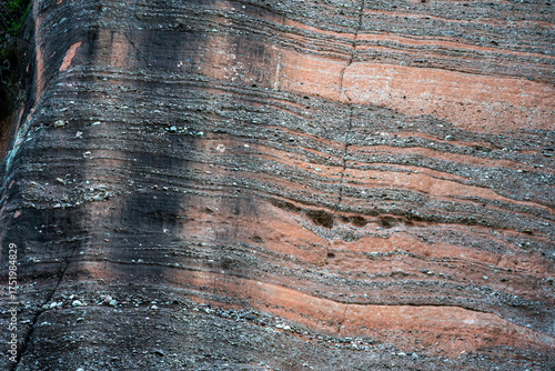 Close up of Danxia landform and rock wall in Danxia Mountain, Shaoguan, Guangdong Province
