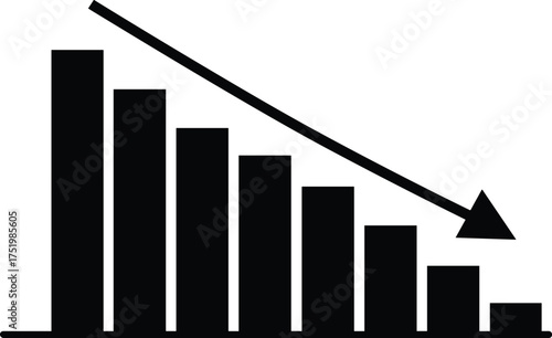 Business decline chart, financial loss concept, economic downturn, falling bar graph, crisis indicator, company revenue drop, investment decrease, market failure trend
