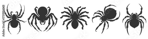 set of black spiders silhouette vector eps