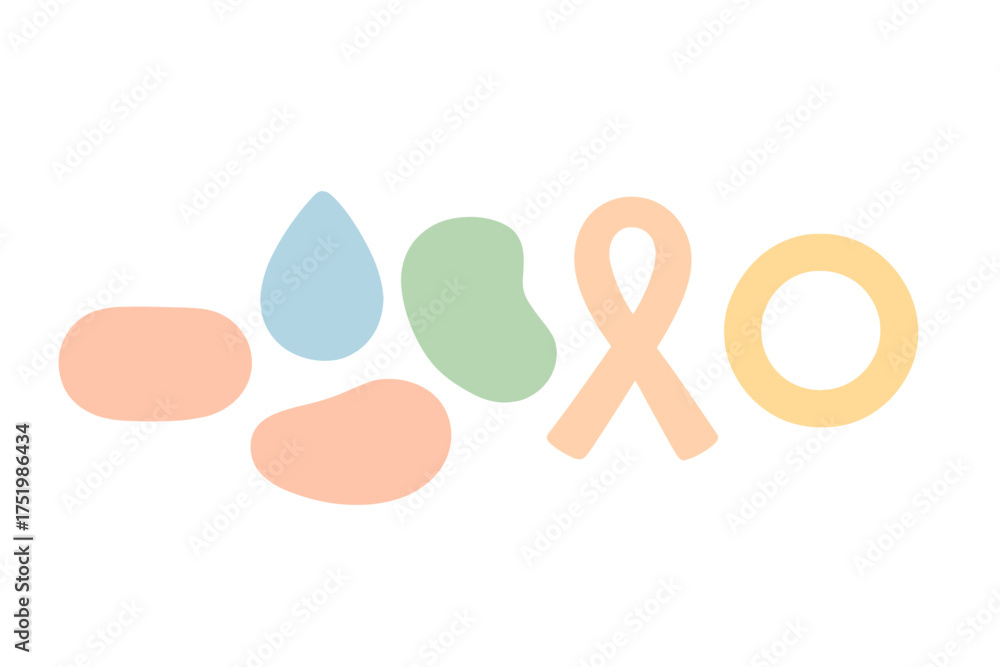 Obraz premium Collection of abstract pastel colored organic shapes and a symbolic awareness ribbon graphic