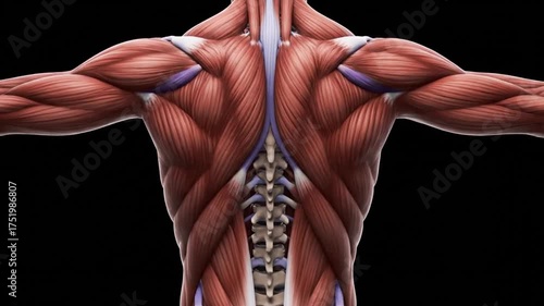 Detailed 3D Animation of Human Back Muscles and Spine in Motion