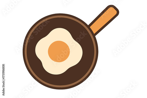 Simple graphic showing a sunny-side-up egg cooking in a frying pan, viewed from above