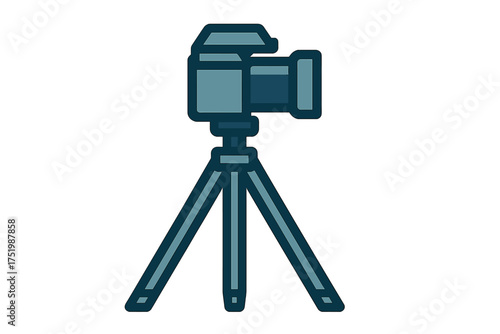 Professional video camera or DSLR mounted on a sturdy tripod for stable image capture