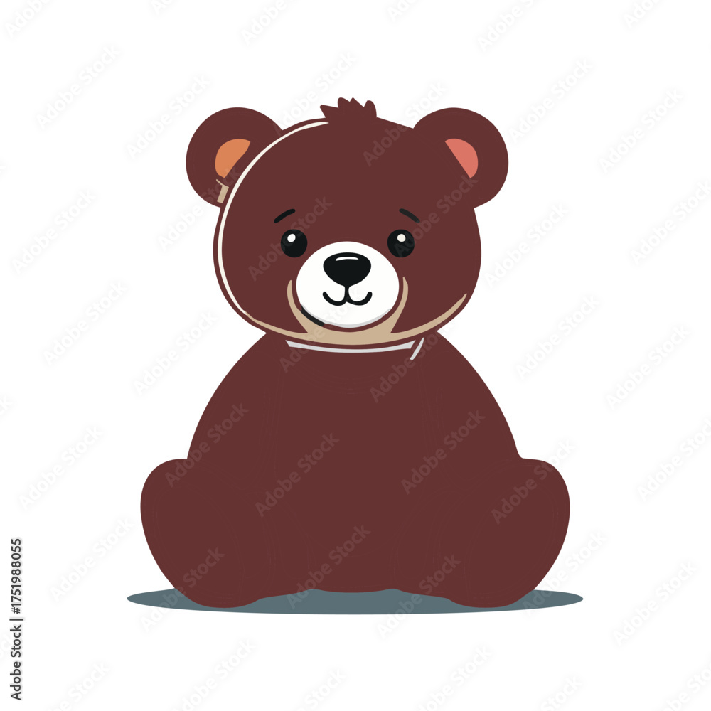 Obraz premium Cute cartoon vector illustration of a brown teddy bear sitting with a heart, a sweet and soft animal toy that is a fun gift for a baby or child