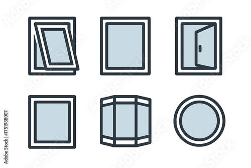 Diverse set of architectural windows including fixed, casement, bay, and circular designs
