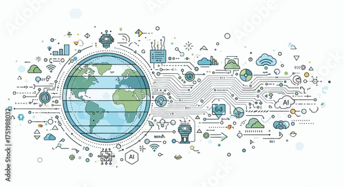 Dynamic global network connecting earth with AI technology and digital innovation, symbolizing future connectivity