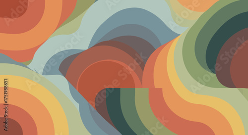 Dynamic Abstract Wavy Pattern with Layered Curved Shapes in Muted Earth Tones