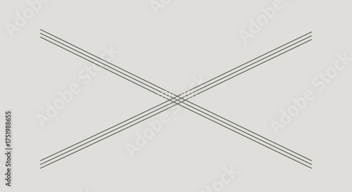 A minimalist grey X-shape formed by intersecting triple parallel lines with a dashed center.