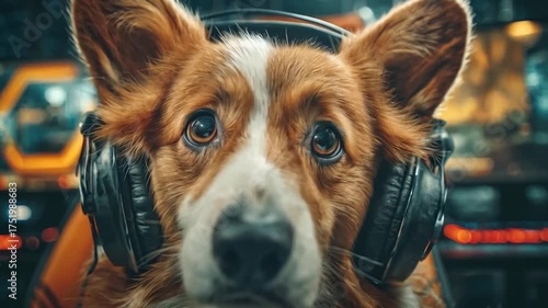 Adorable corgi gamer with headphones immersed in virtual gaming world and esport atmosphere