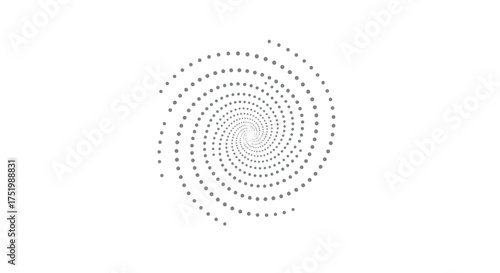 Minimalist Gray Dotted Vortex Pattern, Gradually Expanding Concentric Spiral Design Element