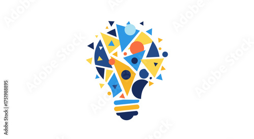Abstract Geometric Lightbulb Illustration with Colorful Triangles and Shapes
