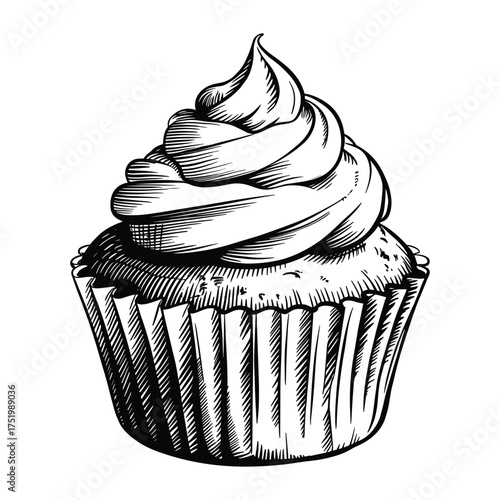 Cupcake Vector Illustration Topping With Frosting Detailed Graphic Delicious