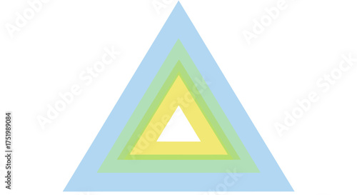 Abstract layered geometric triangle shape with pastel blue, green, yellow, and white colors.