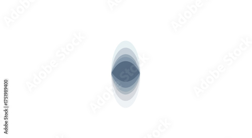 Minimalist vertical eye-like shape with concentric blue-grey layers creating a depth illusion.