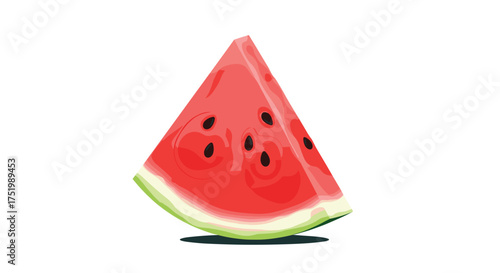 A refreshing slice of juicy red watermelon with black seeds on a white background.