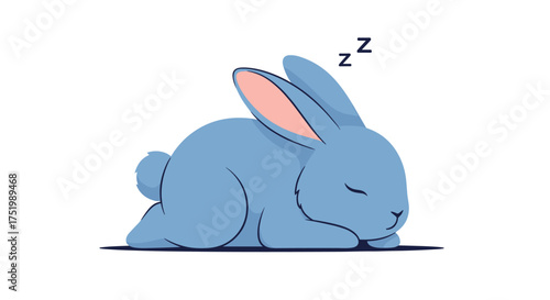 A sleepy blue bunny rests peacefully with zzzs floating above.