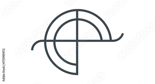 Abstract Dark Gray Geometric Symbol with Curved and Straight Lines