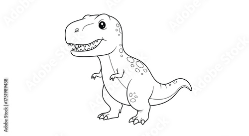 A cute cartoon outline of a Tyrannosaurus Rex dinosaur with a happy expression.