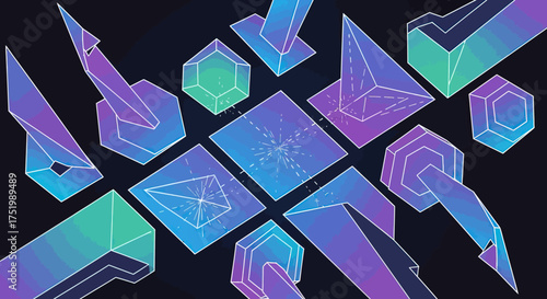 Geometric Shapes with Gradient Fill and White Outlines on Dark Background