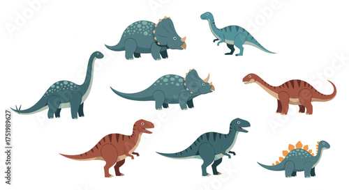 A collection of adorable pixel art dinosaurs roaming freely.