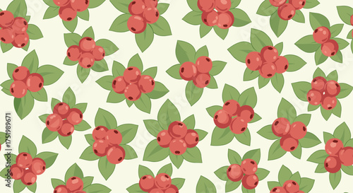 A delightful pattern of small red berries and green leaves.