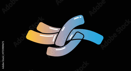 Stylized abstract graphic of flowing, intertwined bands with a vibrant gradient and glossy highlights.
