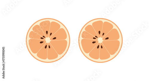 Two halves of a citrus fruit with kiwi seeds on a white background.