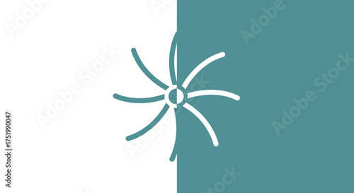 Stylized fan graphic with alternating white and teal curved blades