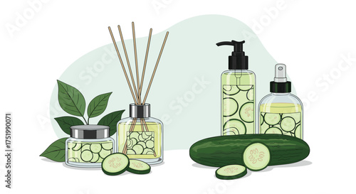 Natural cucumber infused skincare and aromatherapy products.