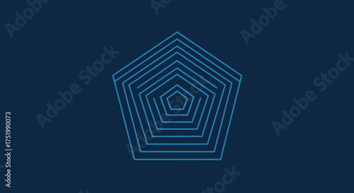 Concentric Blue Geometric Pentagon Shapes on Dark Blue Background