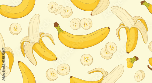 A collection of fresh bananas and banana slices.