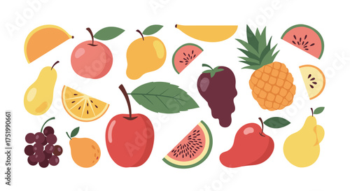 A vibrant assortment of fresh and juicy fruits in a playful illustration.