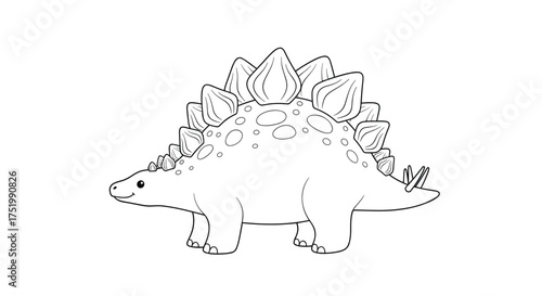 A simple line drawing of a cartoon stegosaurus dinosaur.