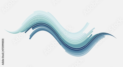 Dynamic abstract wave composed of layered, flowing blue and teal curved lines with a brushstroke effect.